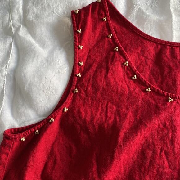 ERIKA WOMAN Tank Top 2X Red with Bead & Embroidered Trim Linen Rayon *flaw - Picture 5 of 9